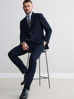 Pakken*Next Marineblauw - Signature Stripe Empire Mills British 100% Wool Suit Jacket