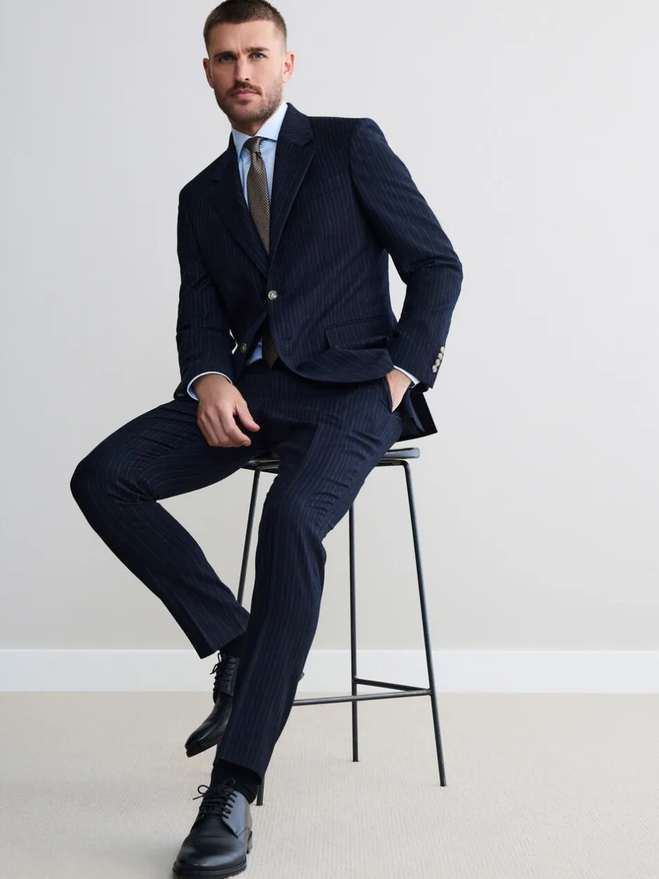 Pakken*Next Marineblauw - Signature Stripe Empire Mills British 100% Wool Suit Jacket