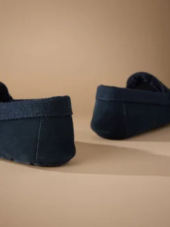 Pantoffels*Next - Signature Suede Fabric Trim Moccasin Slippers Marineblauw
