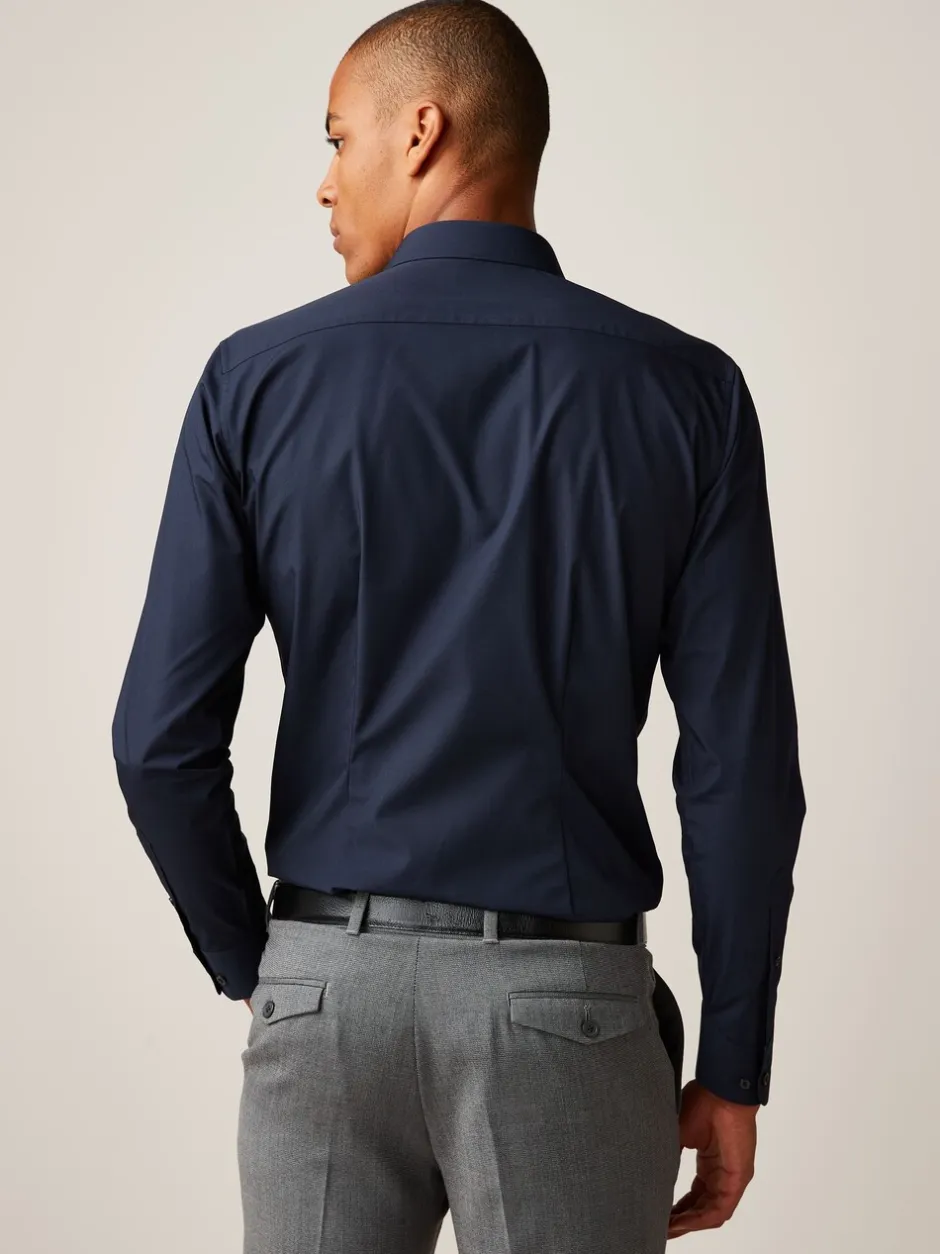 Formele Overhemden|Shirts|Next - Slim Fit - Strijkvrij net overhemd met enkele manchet Marineblauw