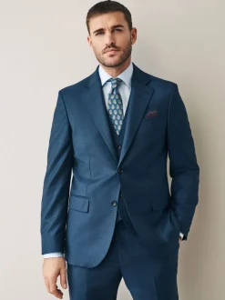 Pakken|Next - Slim Fit Signature Cerutti 100% Italian Wool Suit Jacket Marineblauw
