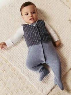 Gelegenheidskleding|Babypakjes En Babypyjama's*Next Marineblauw - Slimme baby pyjama met strik stropdas (0mnd-2jr)