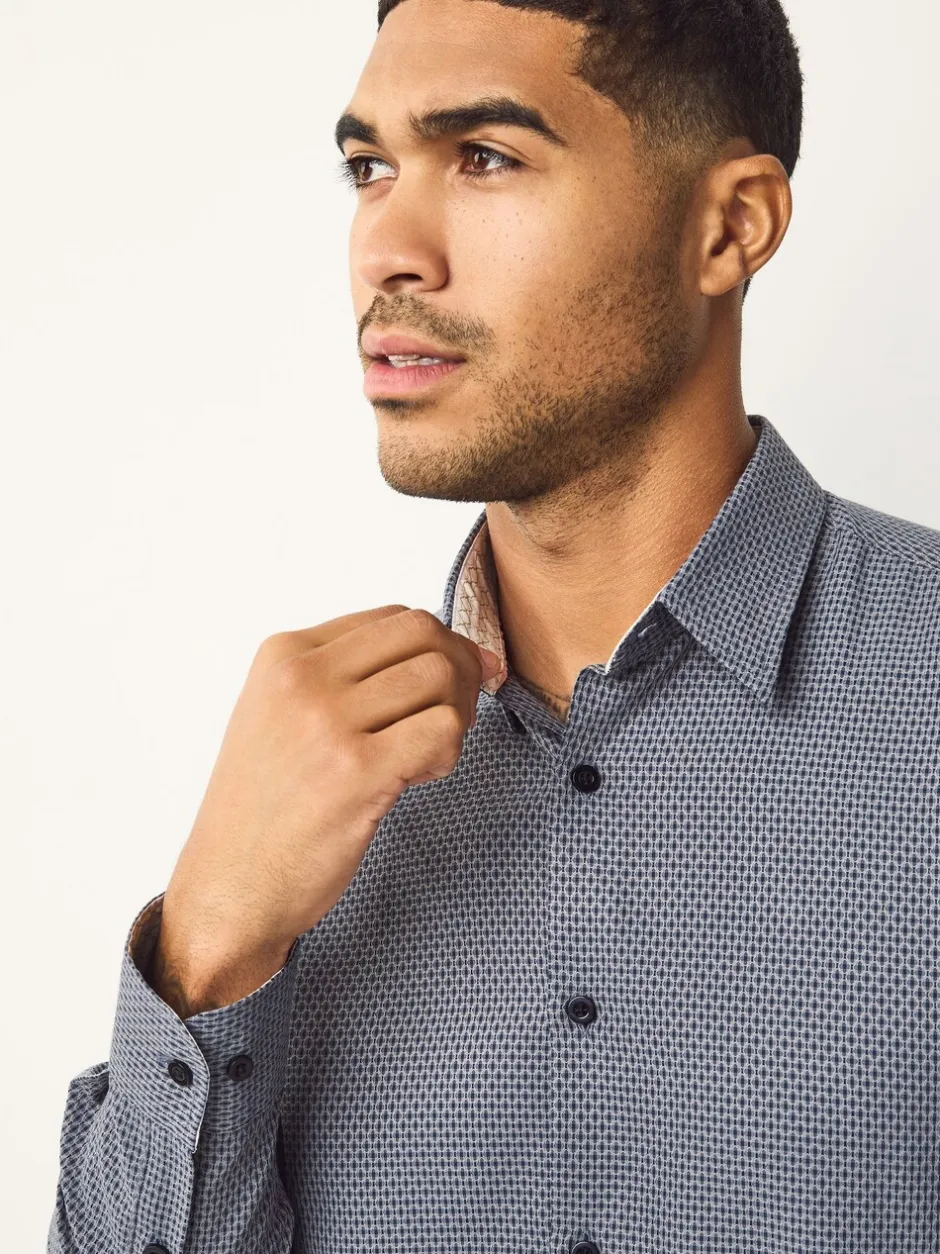 Formele Overhemden|Next Marineblauw - Smart Cotton Rich Trimmed Textured Shirt