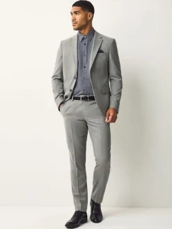 Formele Overhemden|Next Marineblauw - Smart Cotton Rich Trimmed Textured Shirt