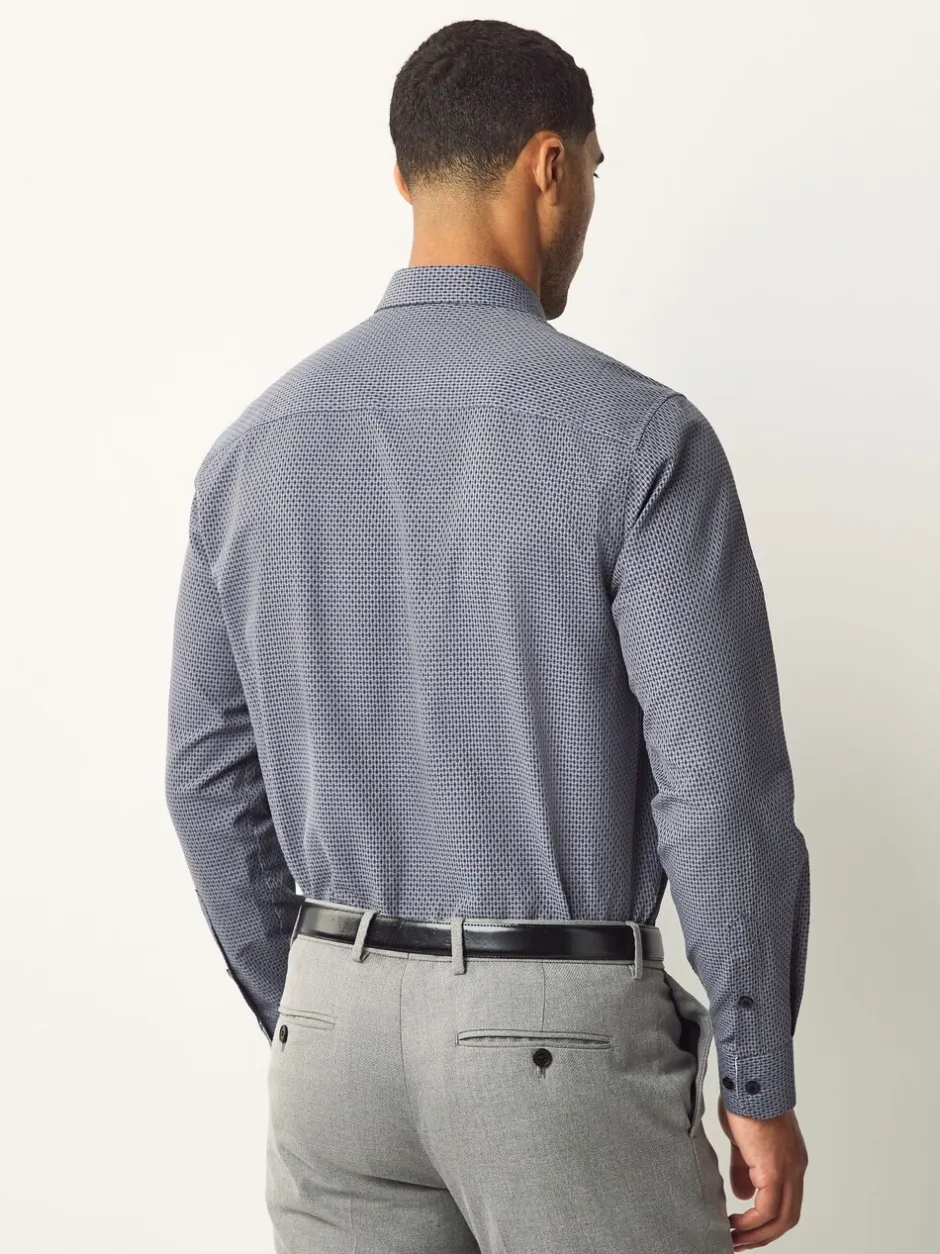 Formele Overhemden|Next Marineblauw - Smart Cotton Rich Trimmed Textured Shirt