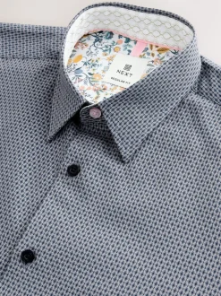 Formele Overhemden|Next Marineblauw - Smart Cotton Rich Trimmed Textured Shirt