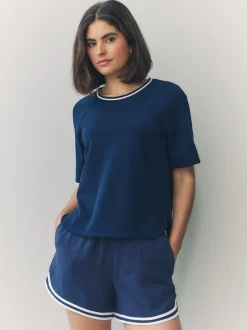 Shorts|Next Marineblauw - Sportshort met contrasterende Streep