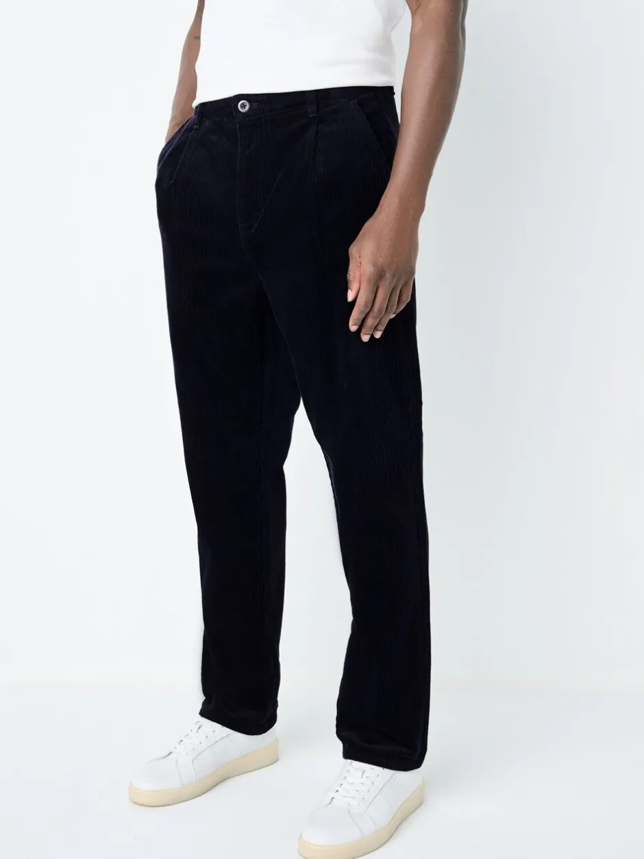 Broeken En Chino's|Next - Standaard toelopende pasvorm - Corduroy Single Pleated Trousers Marineblauw