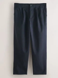 Broeken En Chino's*Next - Standaard toelopende pasvorm - Pleated Stretch Chinos Trousers With Elasticated Waist Marineblauw