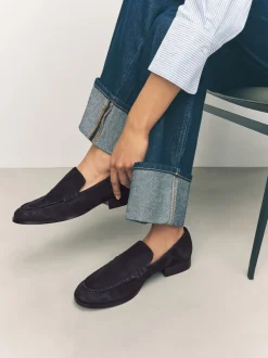 Lage Schoenen|Next - Suède ronde neus Instappers Marineblauw