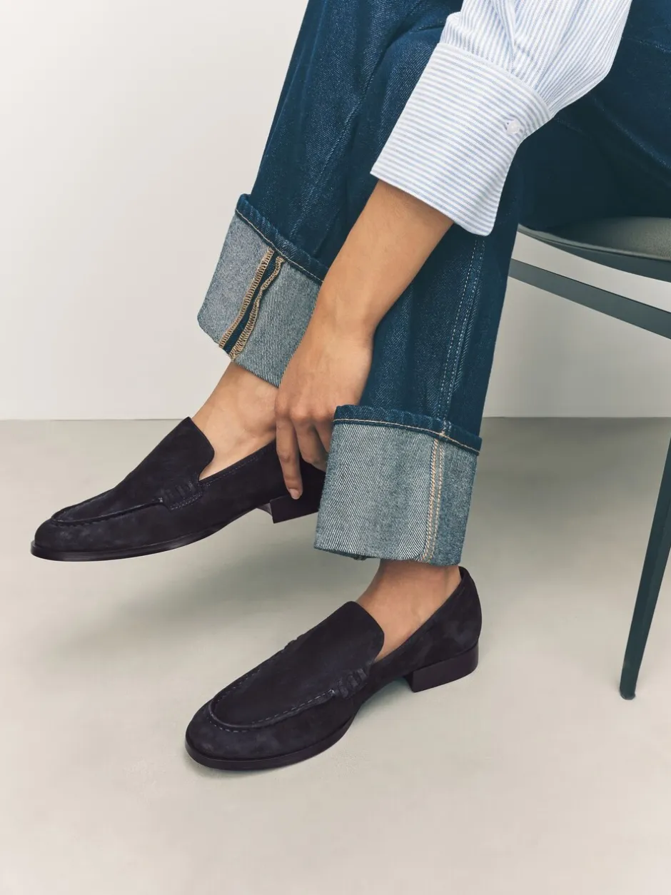 Lage Schoenen|Next - Suède ronde neus Instappers Marineblauw