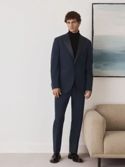 Smokings En Feestkleding|Next Marineblauw - Tailored Fit Wool Blend Motionflex Tuxedo Suit Jacket