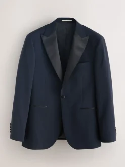 Smokings En Feestkleding|Next Marineblauw - Tailored Fit Wool Blend Motionflex Tuxedo Suit Jacket
