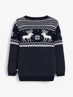 Truien En Breisels*The Little Tailor - kinderkersttrui met rendier-fairislepatroon Marineblauw