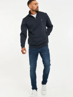 Sweaters En Hoody´S|Sweaters En Hoody´S|Threadbare Marineblauw - - Sweatshirt met korte rits aan de hals