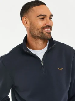 Sweaters En Hoody´S|Sweaters En Hoody´S|Threadbare Marineblauw - - Sweatshirt met korte rits aan de hals