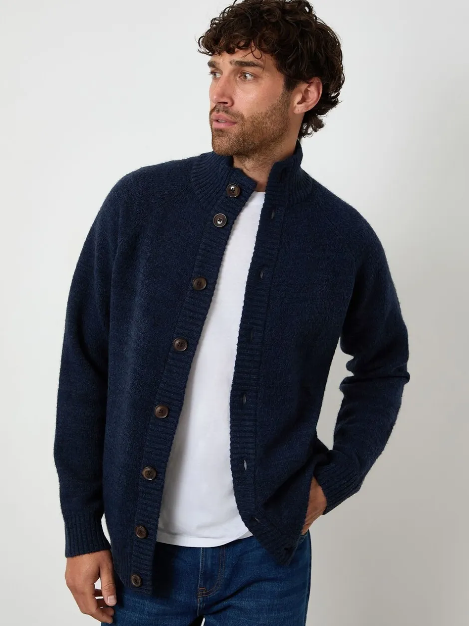 Gebreide Kleding*Threadbare Marineblauw - Funnel Neck Button Up Knitted Cardigan