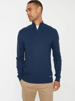 Gebreide Kleding|Threadbare Marineblauw - gebreide trui met korte trechterrits