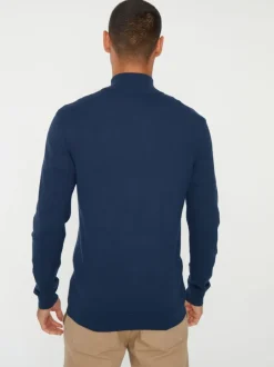 Gebreide Kleding|Threadbare Marineblauw - gebreide trui met korte trechterrits