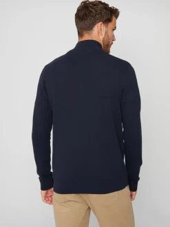 Gebreide Kleding|Threadbare - gebreide trui met kwartrits en geribbelde details Marineblauw