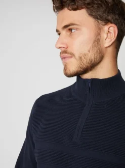 Gebreide Kleding|Threadbare - gebreide trui met kwartrits en geribbelde details Marineblauw