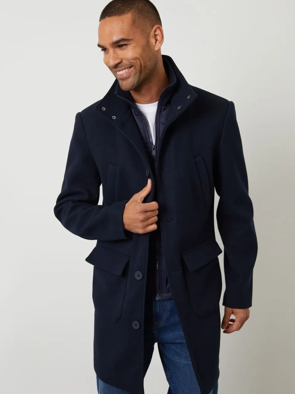 Jassen En Jacks*Threadbare - Lange utility-jas van imitatie-wol met laagjeslook Marineblauw