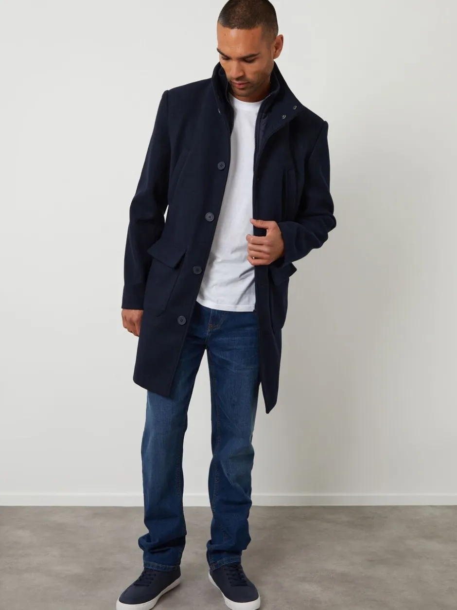 Jassen En Jacks*Threadbare - Lange utility-jas van imitatie-wol met laagjeslook Marineblauw