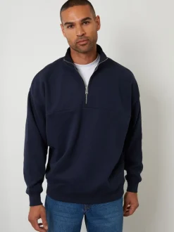 Sweaters En Hoody´S|Sweaters En Hoody´S|Threadbare - Relaxed Fit Half Zip Sweatshirt Marineblauw