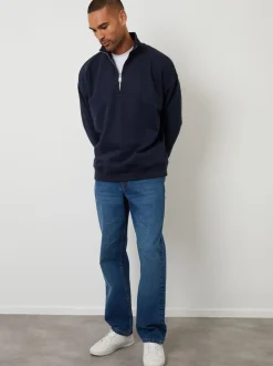 Sweaters En Hoody´S|Sweaters En Hoody´S|Threadbare - Relaxed Fit Half Zip Sweatshirt Marineblauw