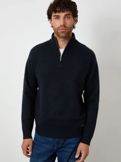 Gebreide Kleding|Threadbare - Raglan Rib Quarter Zip Knitted Jumper Marineblauw