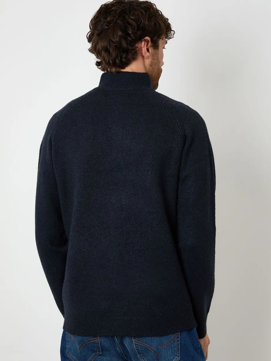Gebreide Kleding|Threadbare - Raglan Rib Quarter Zip Knitted Jumper Marineblauw
