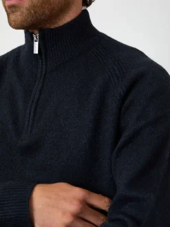 Gebreide Kleding|Threadbare - Raglan Rib Quarter Zip Knitted Jumper Marineblauw