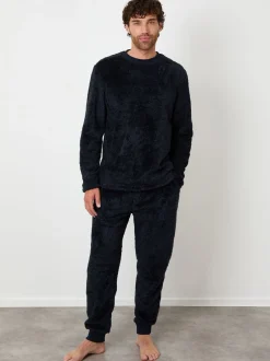 Loungewear|Threadbare - Two Tone Borg Loungewear Set Marineblauw