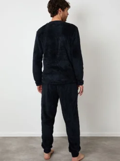 Loungewear|Threadbare - Two Tone Borg Loungewear Set Marineblauw