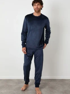 Loungewear*Threadbare - zacht aanvoelende velours loungewear set Marineblauw