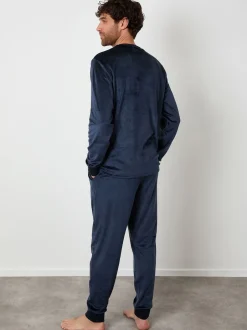 Loungewear*Threadbare - zacht aanvoelende velours loungewear set Marineblauw
