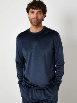 Loungewear*Threadbare - zacht aanvoelende velours loungewear set Marineblauw