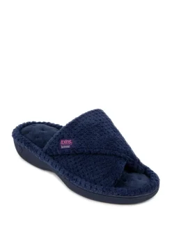 Pantoffels*Totes - - Isotoner Popcorn Turnover pantoffels met open neus voor dames Marineblauw