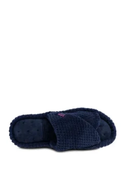 Pantoffels*Totes - - Isotoner Popcorn Turnover pantoffels met open neus voor dames Marineblauw