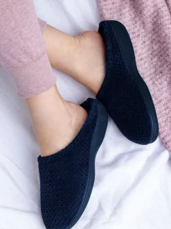 Pantoffels|Totes Marineblauw - Isotoner Popcorn pantoffelmuiltjes van badstof
