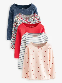 Tops|T-Shirts*Next - Verpakking van 5 geribbelde tops met lange mouwen (3mnd -7jaar) Marineblauw