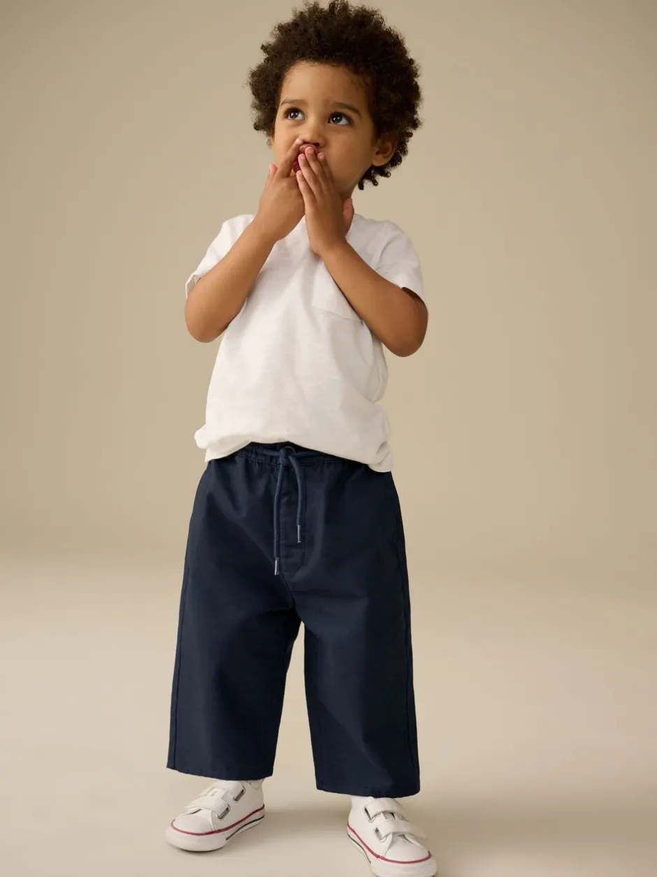 Broeken En Chino's*Next - Wijde pijpen 100% katoenen chino broek met elastische tailleband (3mnd-7jr) Marineblauw