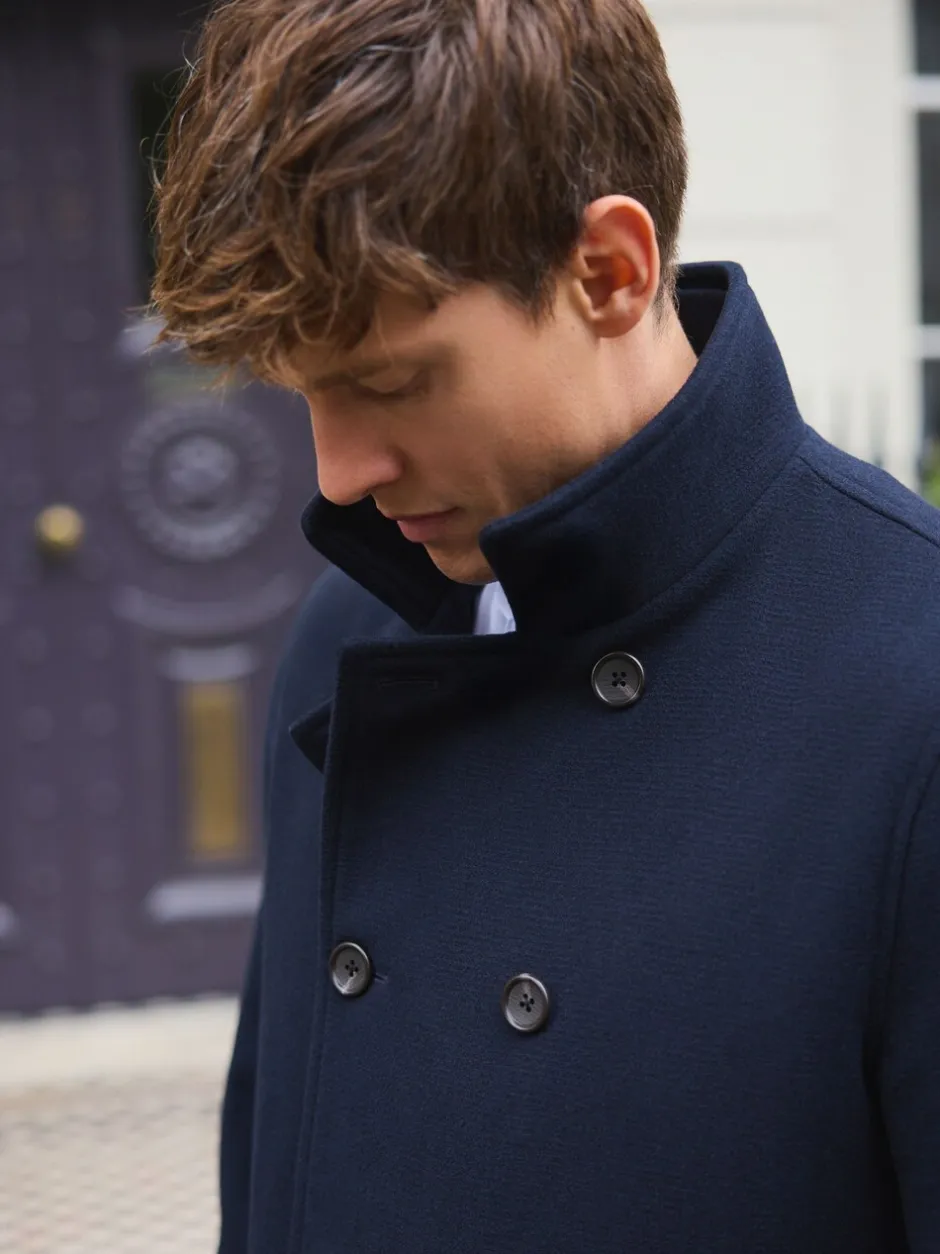 Jassen En Jacks*Next - Wool Rich Double Breasted Funnel Coat Marineblauw