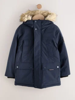Schoolkleding|Jassen En Jacks*Next - Zware regenbestendige parka met imitatiebontrand (3-16jr) Marineblauw