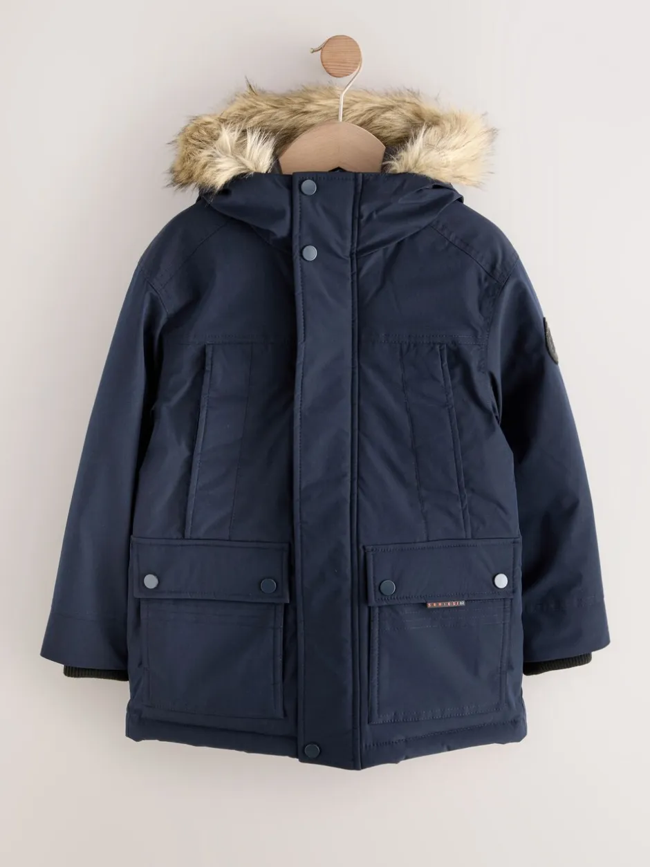 Schoolkleding|Jassen En Jacks*Next - Zware regenbestendige parka met imitatiebontrand (3-16jr) Marineblauw