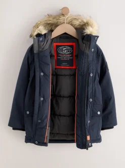 Schoolkleding|Jassen En Jacks*Next - Zware regenbestendige parka met imitatiebontrand (3-16jr) Marineblauw