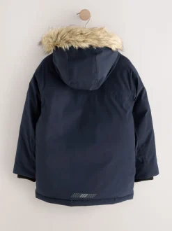 Schoolkleding|Jassen En Jacks*Next - Zware regenbestendige parka met imitatiebontrand (3-16jr) Marineblauw