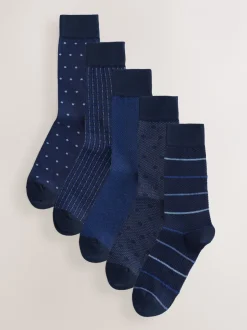 Sokken|Sokken*Next Marineblauw Blauw - 5 Paar modieuze sokken met patroon