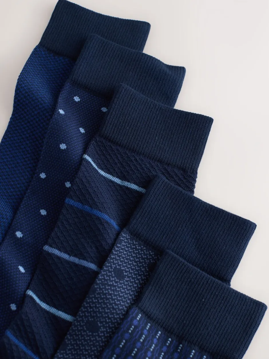Sokken|Sokken*Next Marineblauw Blauw - 5 Paar modieuze sokken met patroon