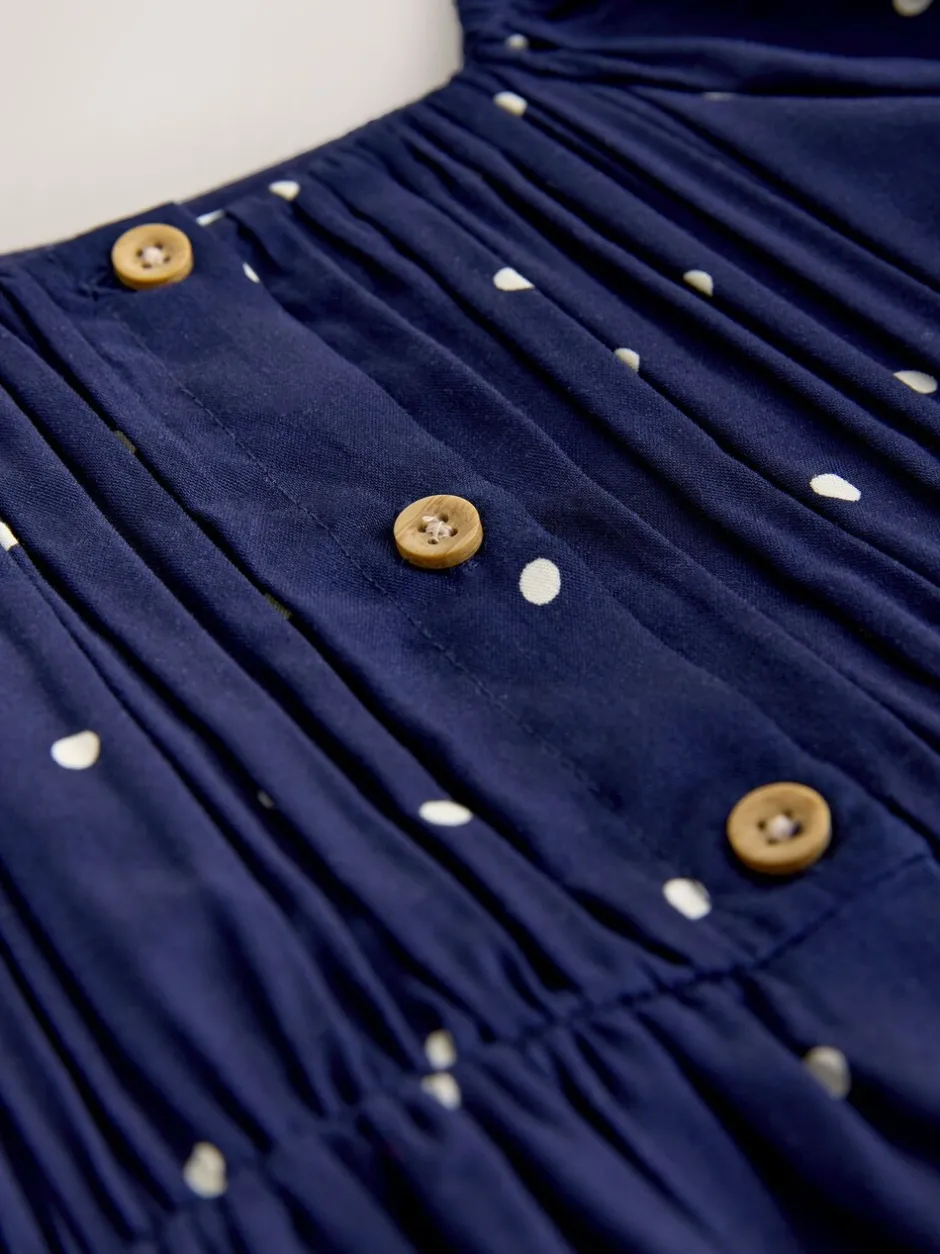 Jurken|Next - Short Sleeve Dress (3-16yrs) Marineblauw blauw gestippeld